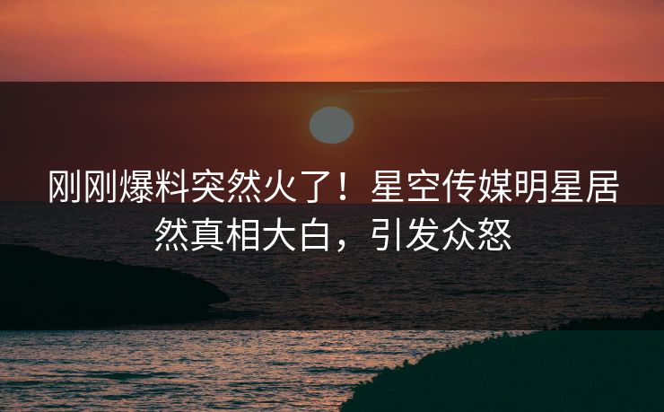 刚刚爆料突然火了！星空传媒明星居然真相大白，引发众怒