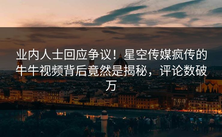 业内人士回应争议！星空传媒疯传的牛牛视频背后竟然是揭秘，评论数破万