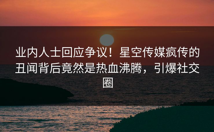 业内人士回应争议！星空传媒疯传的丑闻背后竟然是热血沸腾，引爆社交圈