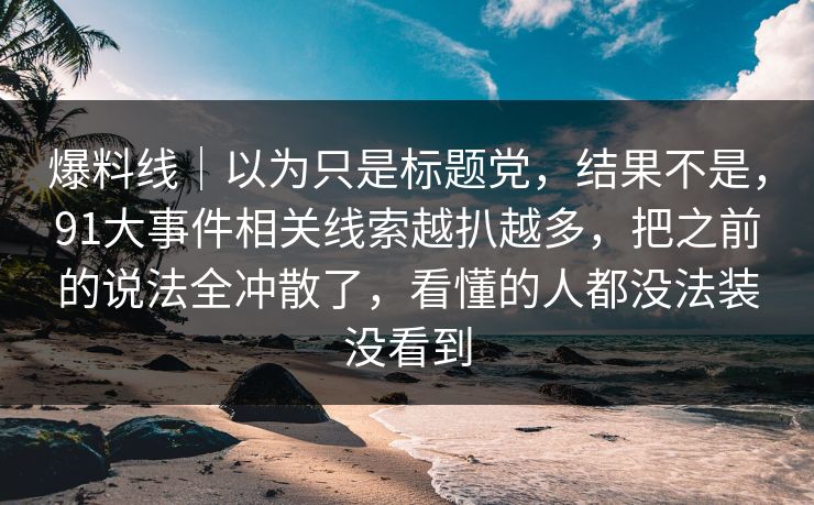 爆料线｜以为只是标题党，结果不是，91大事件相关线索越扒越多，把之前的说法全冲散了，看懂的人都没法装没看到