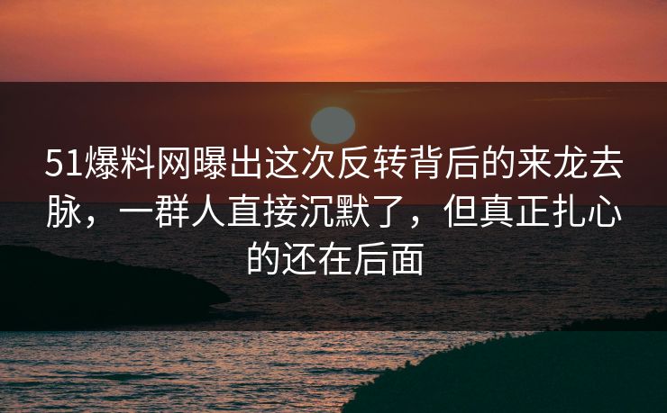 51爆料网曝出这次反转背后的来龙去脉，一群人直接沉默了，但真正扎心的还在后面
